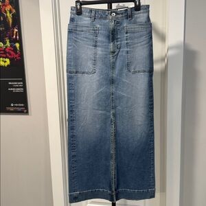 AG Blue Denim Maxi Skirt with Front Slit